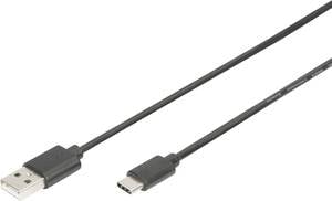 Digitus USB cable USB 2.0 USB-C® plug, USB-A plug 1.00 m Black Flexible AK-300154-010-S