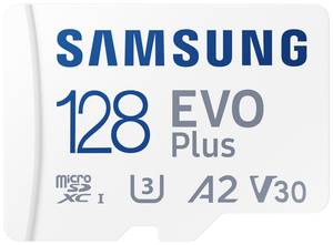 Samsung EVO Plus microSD card Retail 128 GB UHS-I, v30 Video Speed Class, A2 Application Performance Class incl. SD adapter