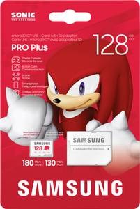 Samsung Sonic Edition - "Knuckles" microSDXC card Retail 128 GB A2 Application Performance Class, v30 Video Speed Class, UHS-I U3 “Sonic The Hedgehog” special edition, Water-proof, Temperature-proof, X-ray-proof, Magnet-protected, Fall-proof, Non-wearing, incl. SD adapter