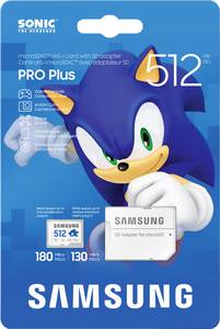 Samsung Sonic Edition - "Sonic" microSDXC card Retail 512 GB A2 Application Performance Class, v30 Video Speed Class, UHS-I U3 “Sonic The Hedgehog” special edition, Water-proof, Temperature-proof, X-ray-proof, Magnet-protected, Fall-proof, Non-wearing, incl. SD adapter